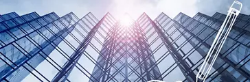 Edgy glass building with pencil sketch