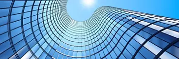 3d render of morning view to perspective glass building